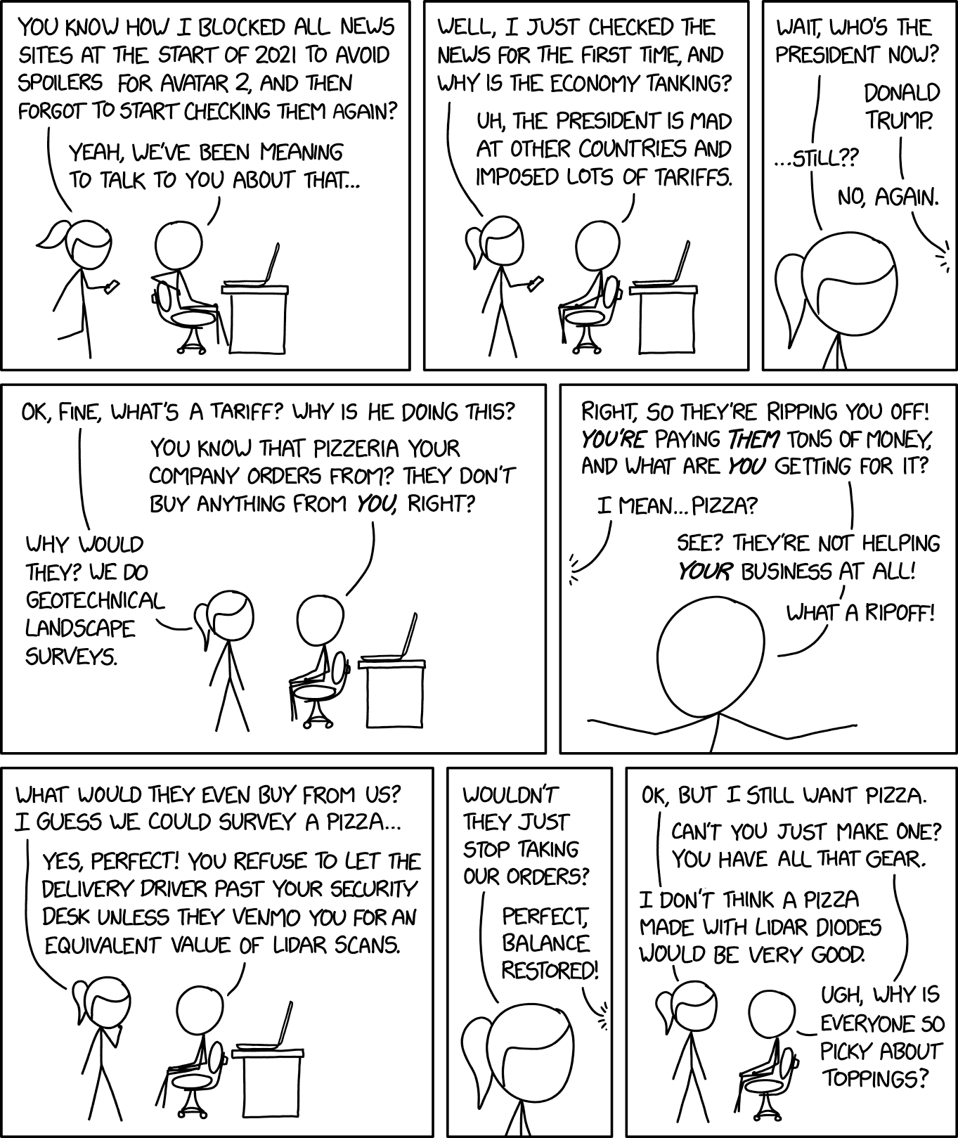 comic from xkcd about tarrif. full dialog in the body message.