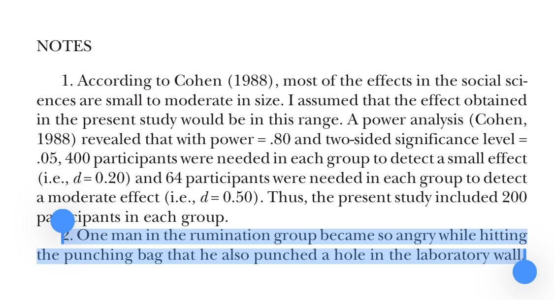 2. One man in the rumination group became so angry while hitting the punching bag that he also punched a hole in the laboratory wall.
