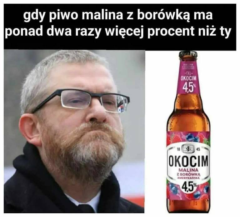 grafika przedstawia jakieś słodkie słabe piwko i ryjło zastanego faszysty na usługach kremla Brauna