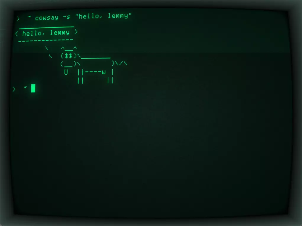 cool-retro-term screenshot of cowsay saying hello lemmy