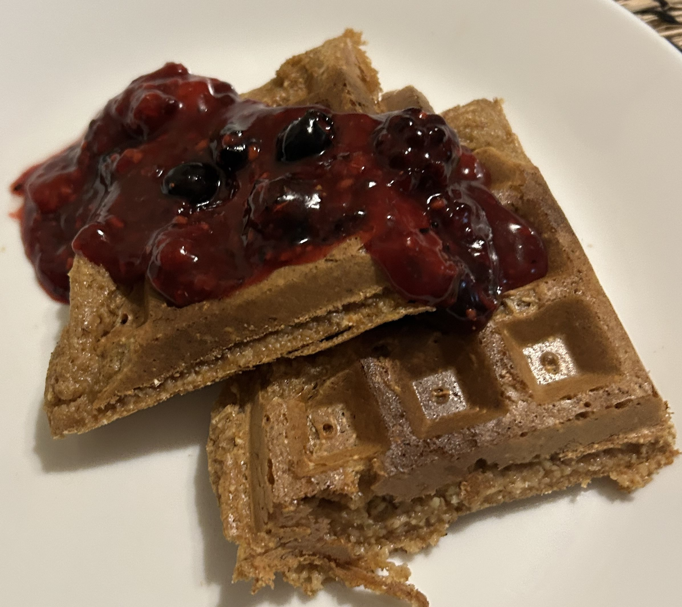 Oatmeal waffles with berry topping