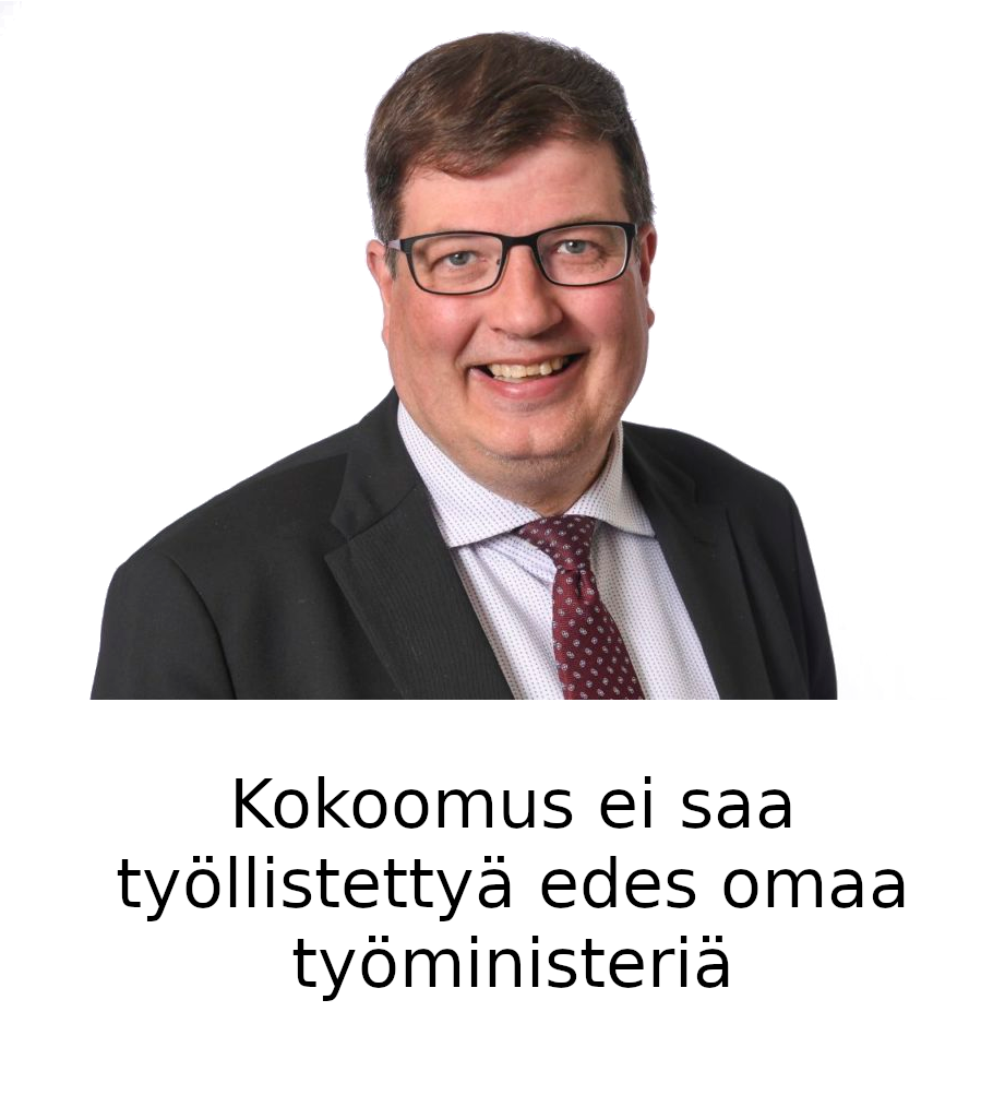 Arto Satosen kuva. Alla teksti "Kokoomus ei saa työllistettyä edes omaa työministeriä".