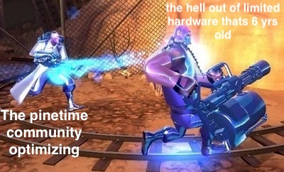 TF2 medic "The pinetime community optimizing" ubercharging heavy "the hell out of limited hardware thats 6 yrs old"