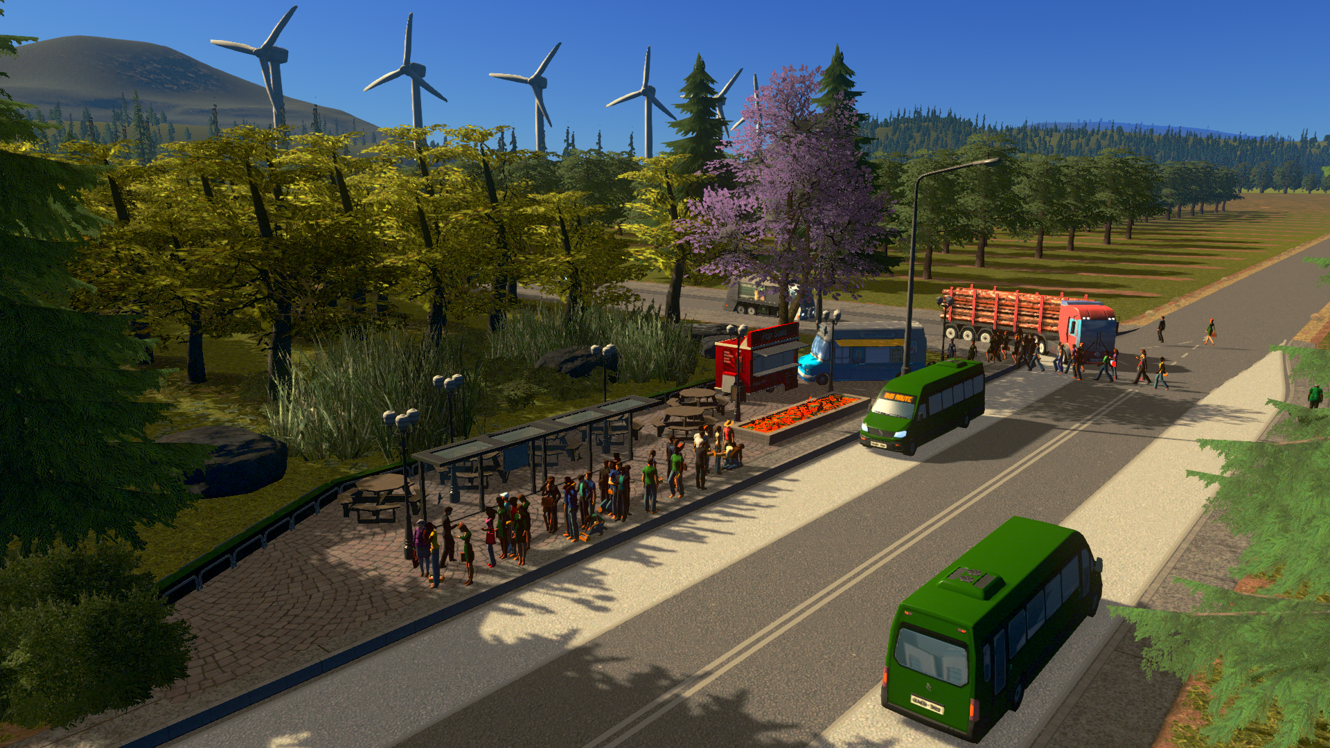 rural bus stop for a large lumber co-op