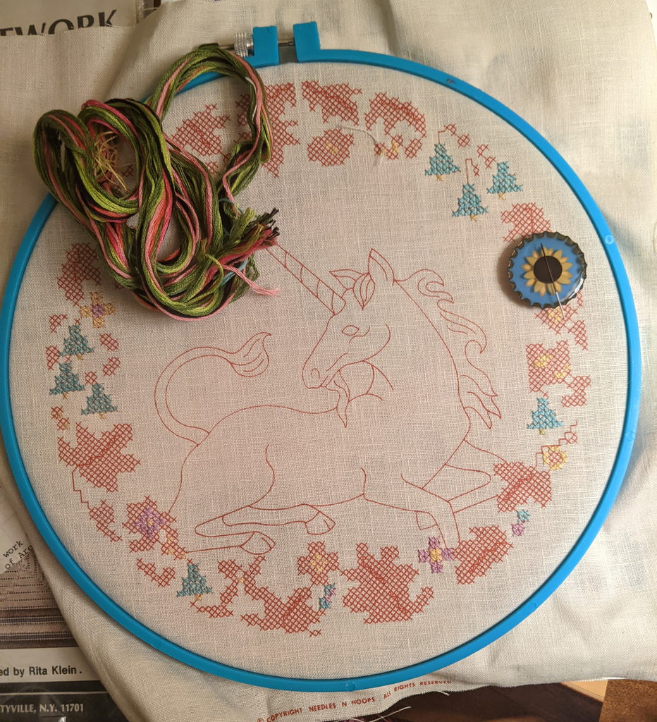 current project: unicorn cross-stitch