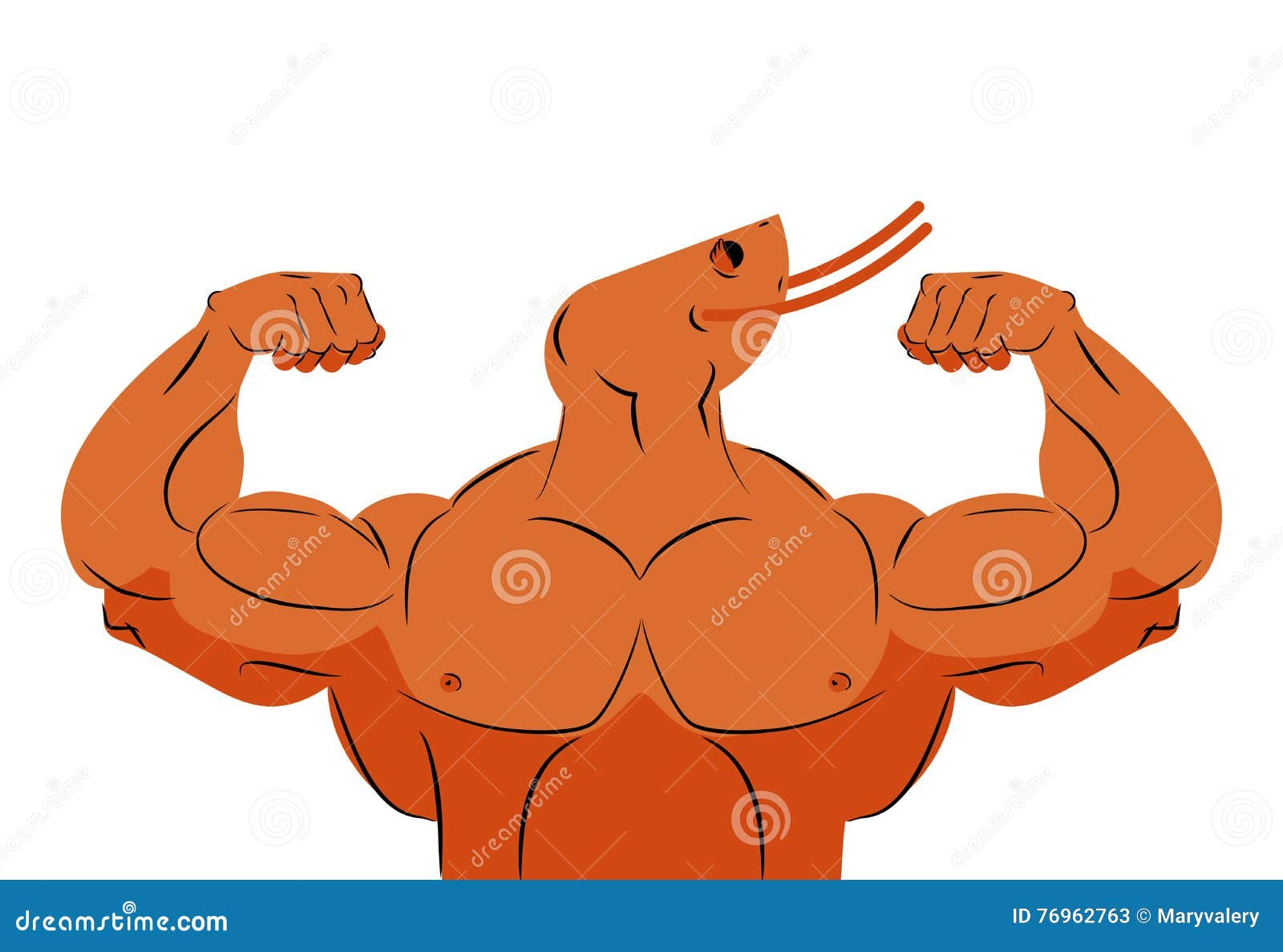 A stock photo of a stereotypicacl cartoon muscle-man, but with a shrimp's head.