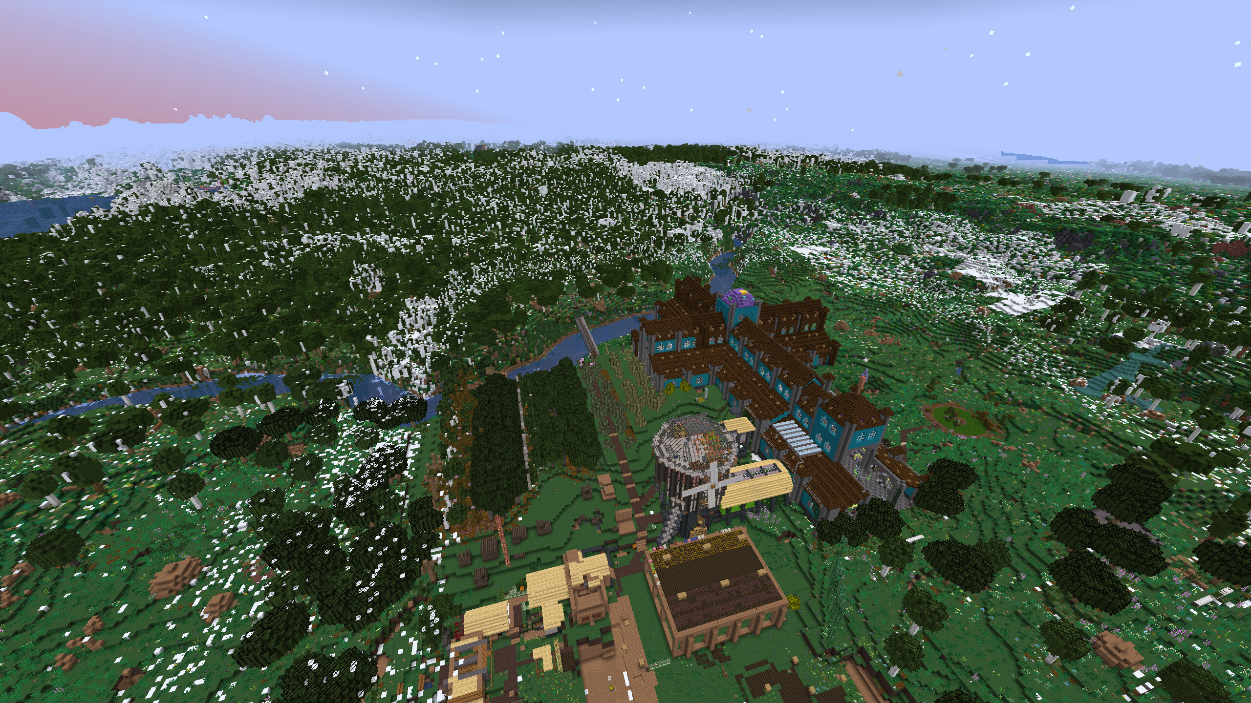 TerraFirmaCraft overworld, from starter straw shack through ever-expanding factory floor