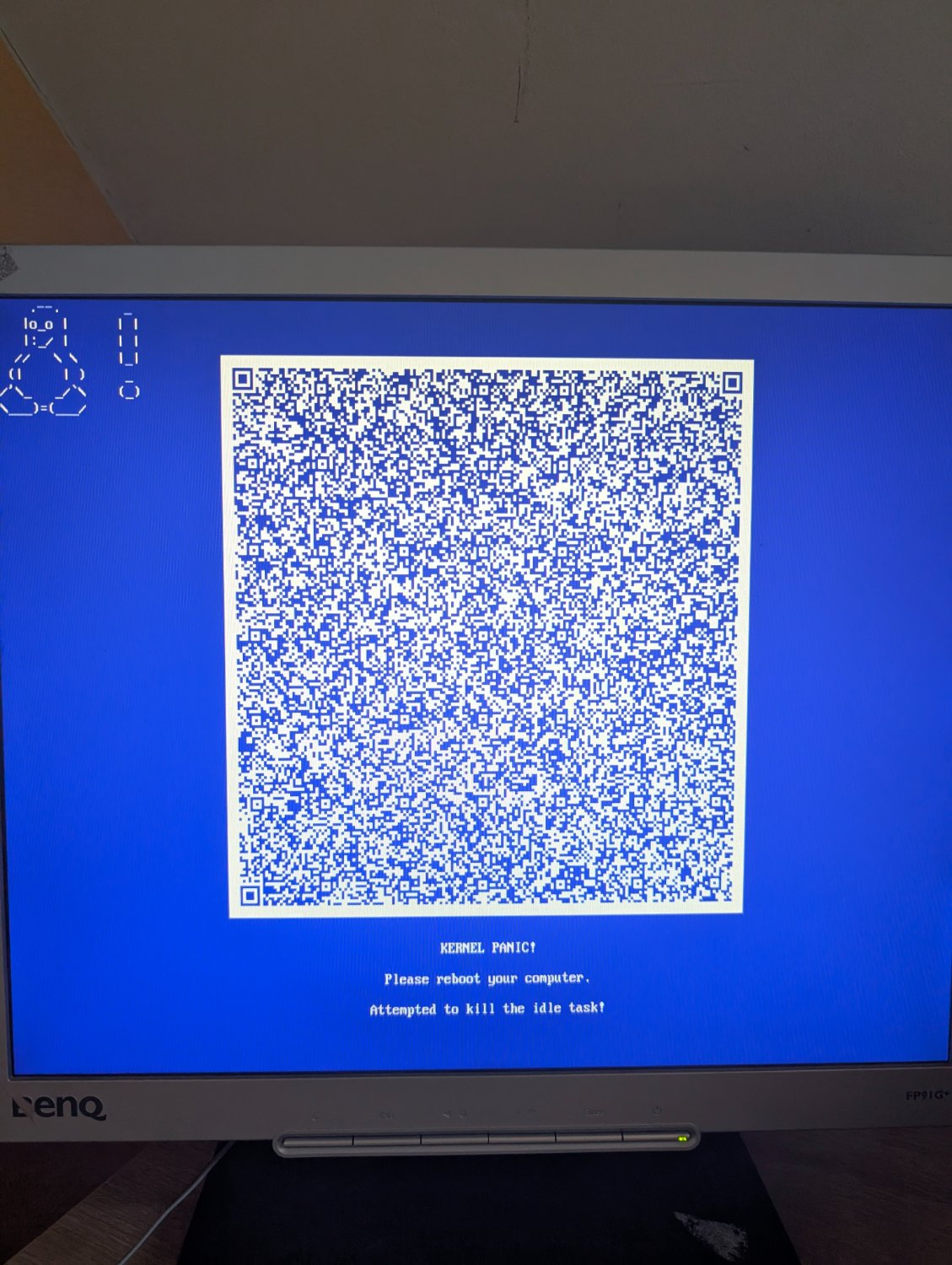 Linux Kernel Panic Blue screen with qr code