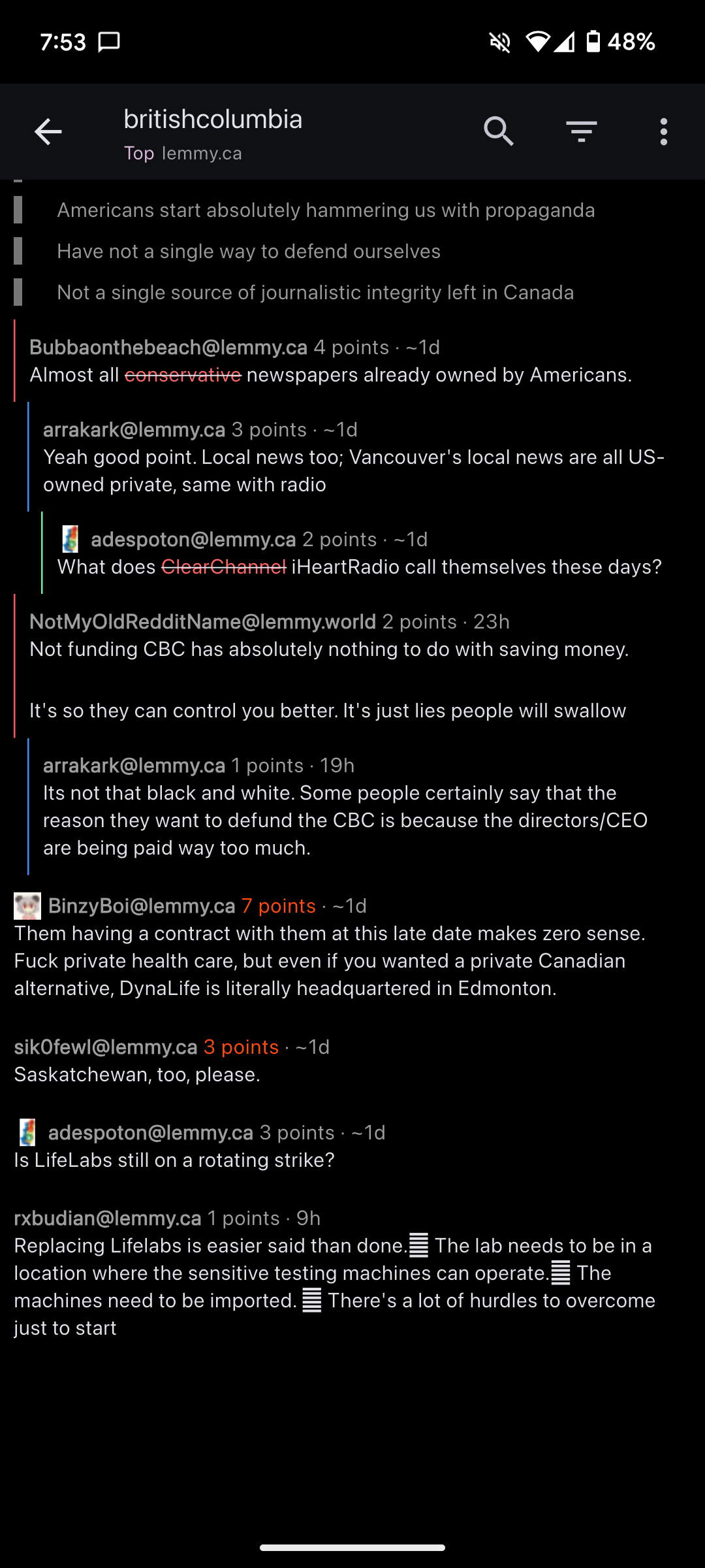 Screenshot of a post where a reply at the bottom has icons of five horizontal bars interspersed.